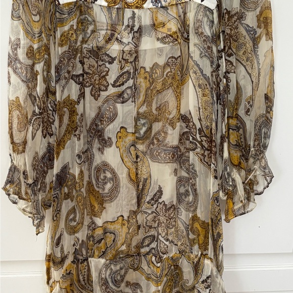 Karen Kane briwn gold silk floral sheer peasant tunic blouse. Size XL - Picture 6 of 8
